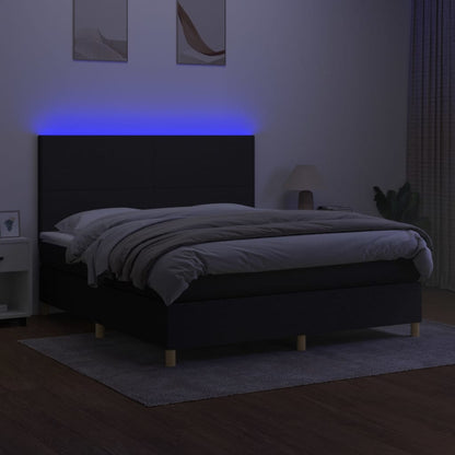 Boxspring Met Matras En Led Stof Zwart 160 x 200 cm Effen ontwerp