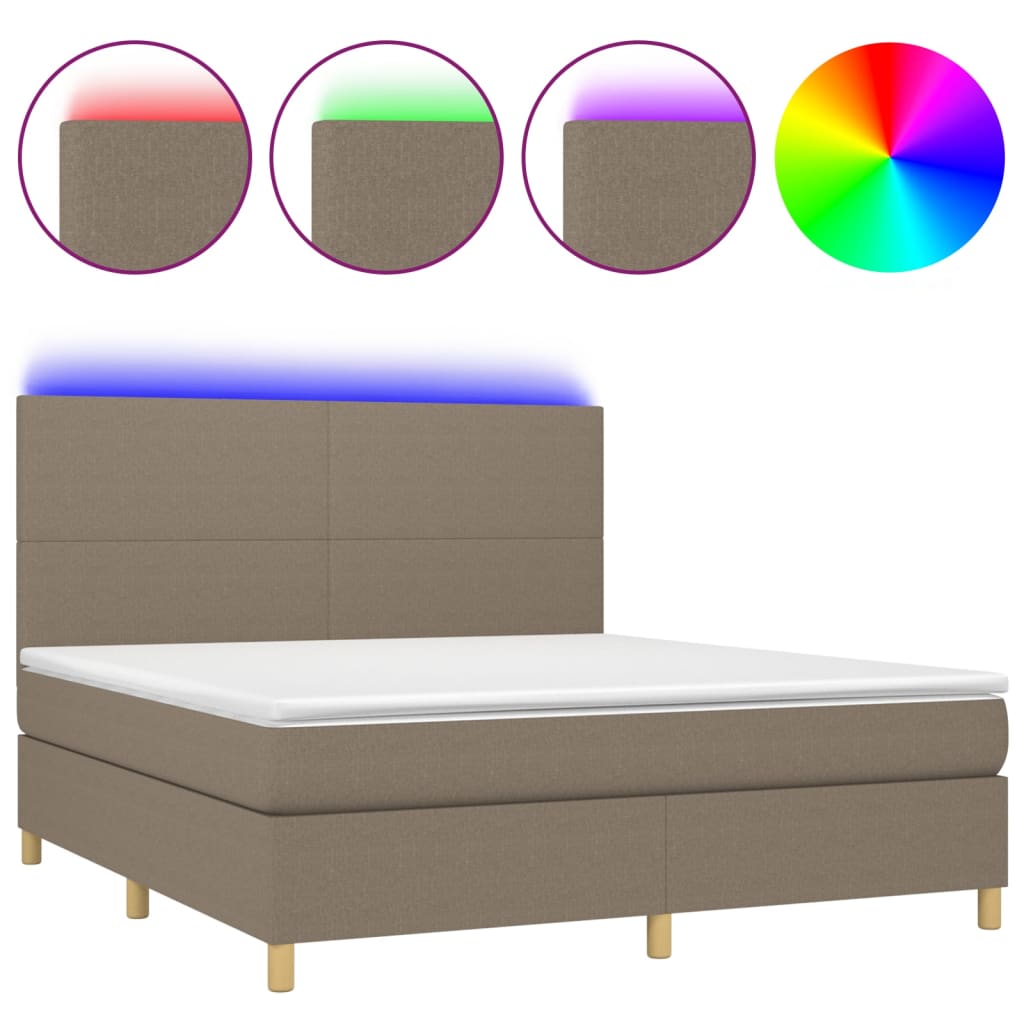 Boxspring Met Matras En Led Stof Taupe 160 x 200 cm Effen ontwerp