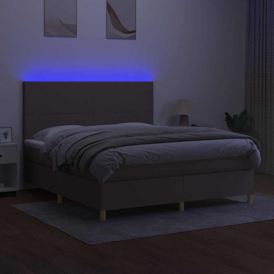 Boxspring Met Matras En Led Stof Taupe 160 x 200 cm Effen ontwerp