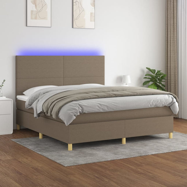 Boxspring Met Matras En Led Stof Taupe 160 x 200 cm Effen ontwerp