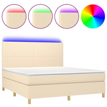 Boxspring Met Matras En Led Stof Kleurig Crème 160 x 200 cm Effen ontwerp