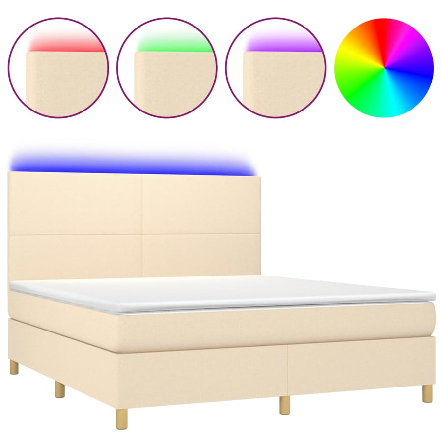 Boxspring Met Matras En Led Stof Kleurig Crème 160 x 200 cm Effen ontwerp