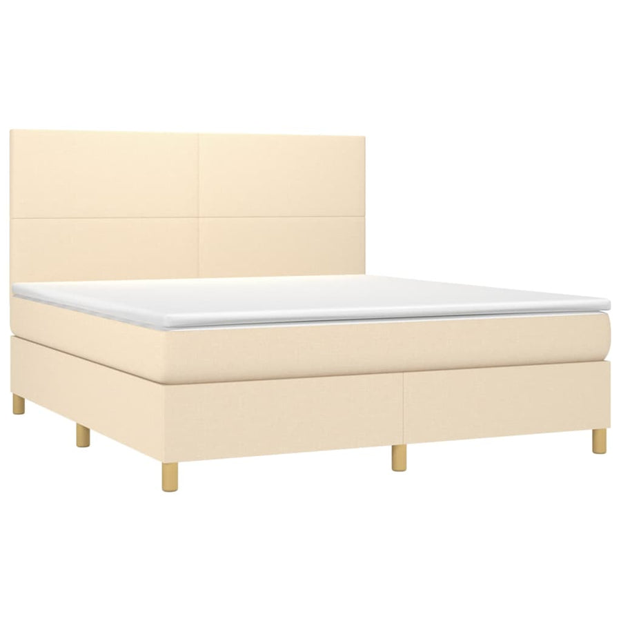 Boxspring Met Matras En Led Stof Kleurig Crème 160 x 200 cm Effen ontwerp