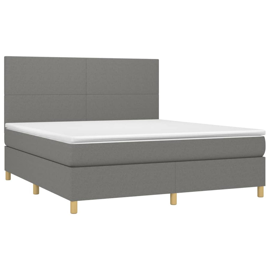 Boxspring Met Matras En Led Stof Donkergrijs 180 x 200 cm Effen ontwerp