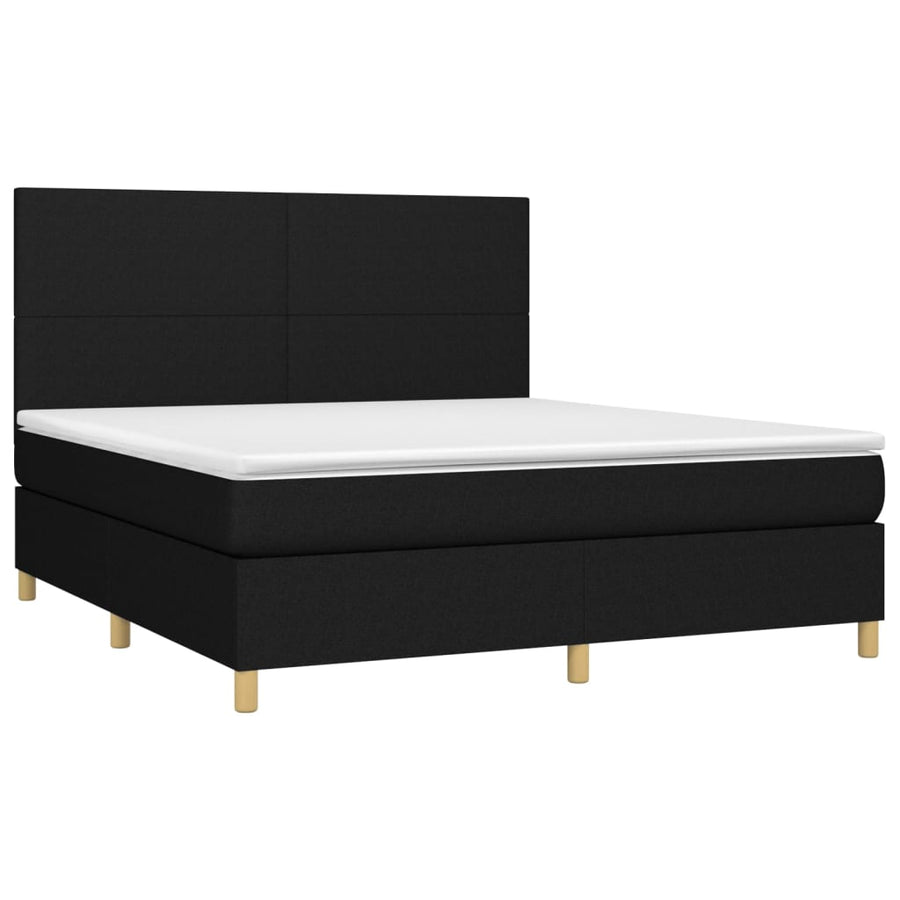 Boxspring Met Matras En Led Stof Zwart 180 x 200 cm Effen ontwerp