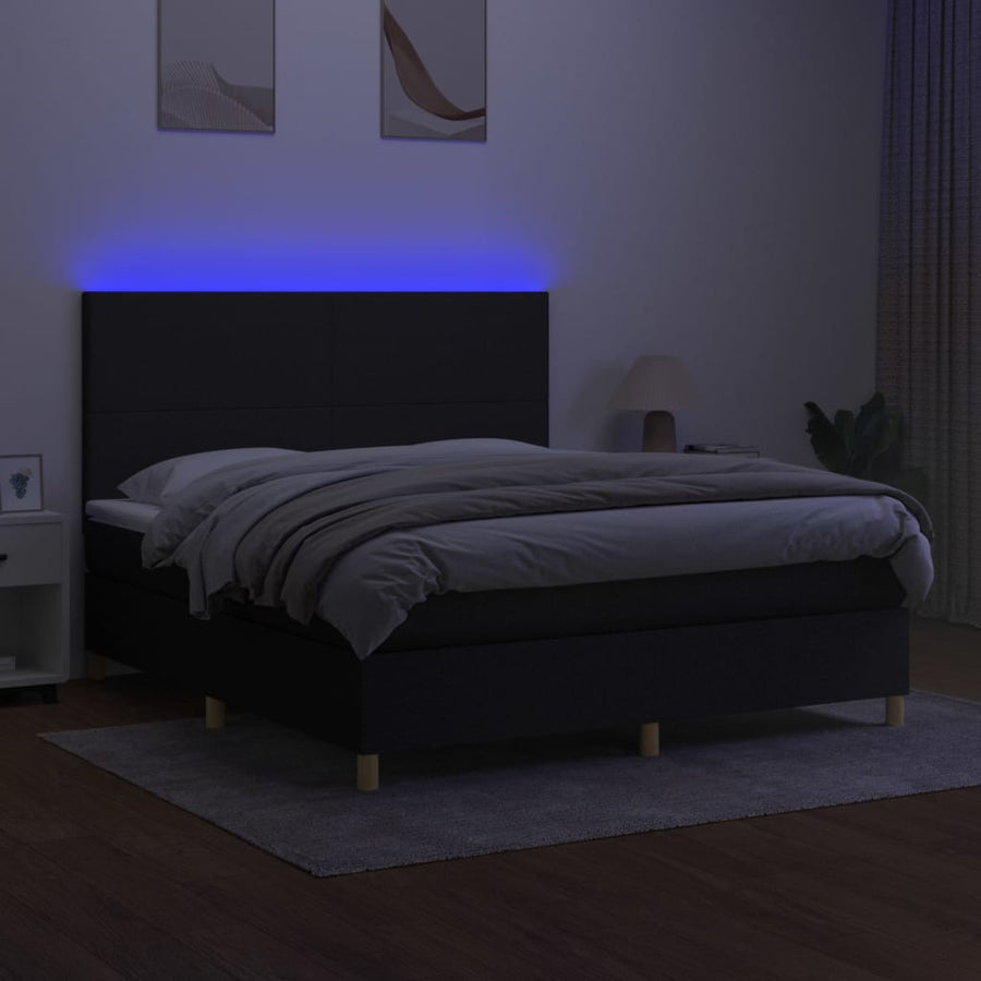 Boxspring Met Matras En Led Stof Zwart 180 x 200 cm Effen ontwerp