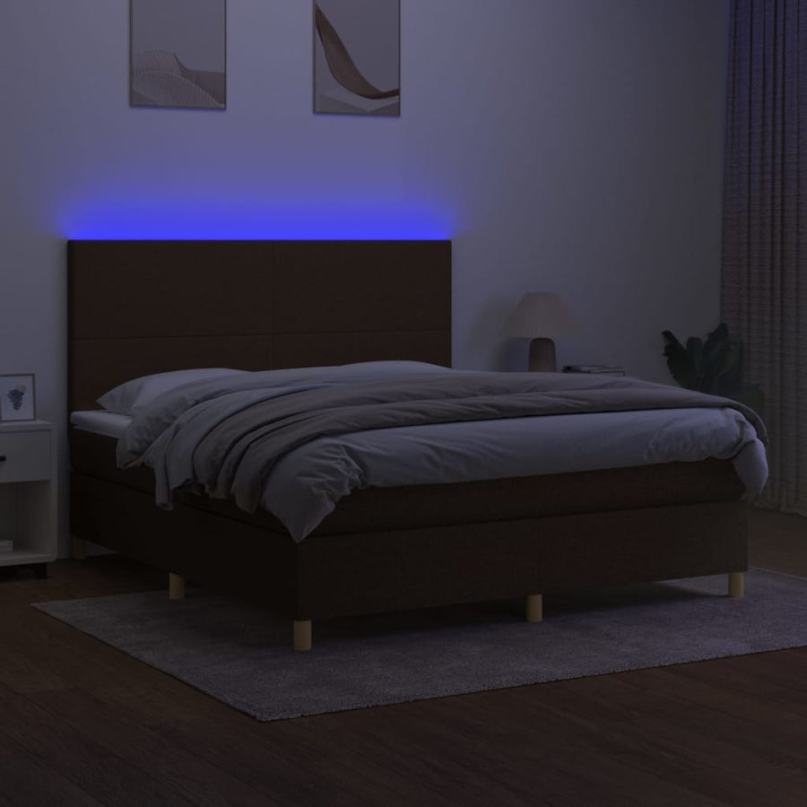 Boxspring Met Matras En Led Stof 180 x 200 cm Donkerbruin