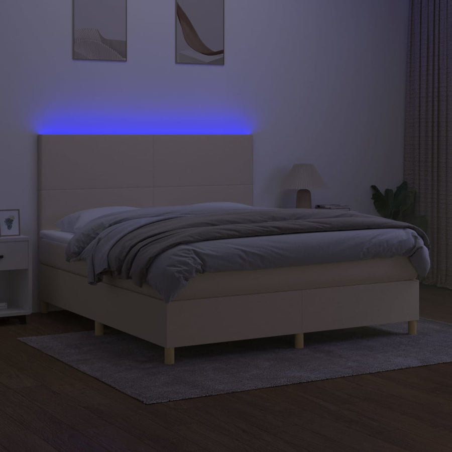 Boxspring Met Matras En Led Stof Crèmekleurig 180X200 Cm 180 x 200 cm Effen ontwerp