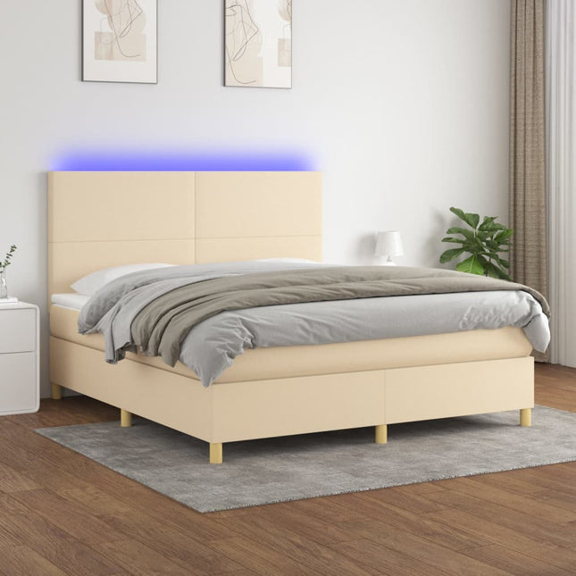 Boxspring Met Matras En Led Stof Crèmekleurig 180X200 Cm 180 x 200 cm Effen ontwerp