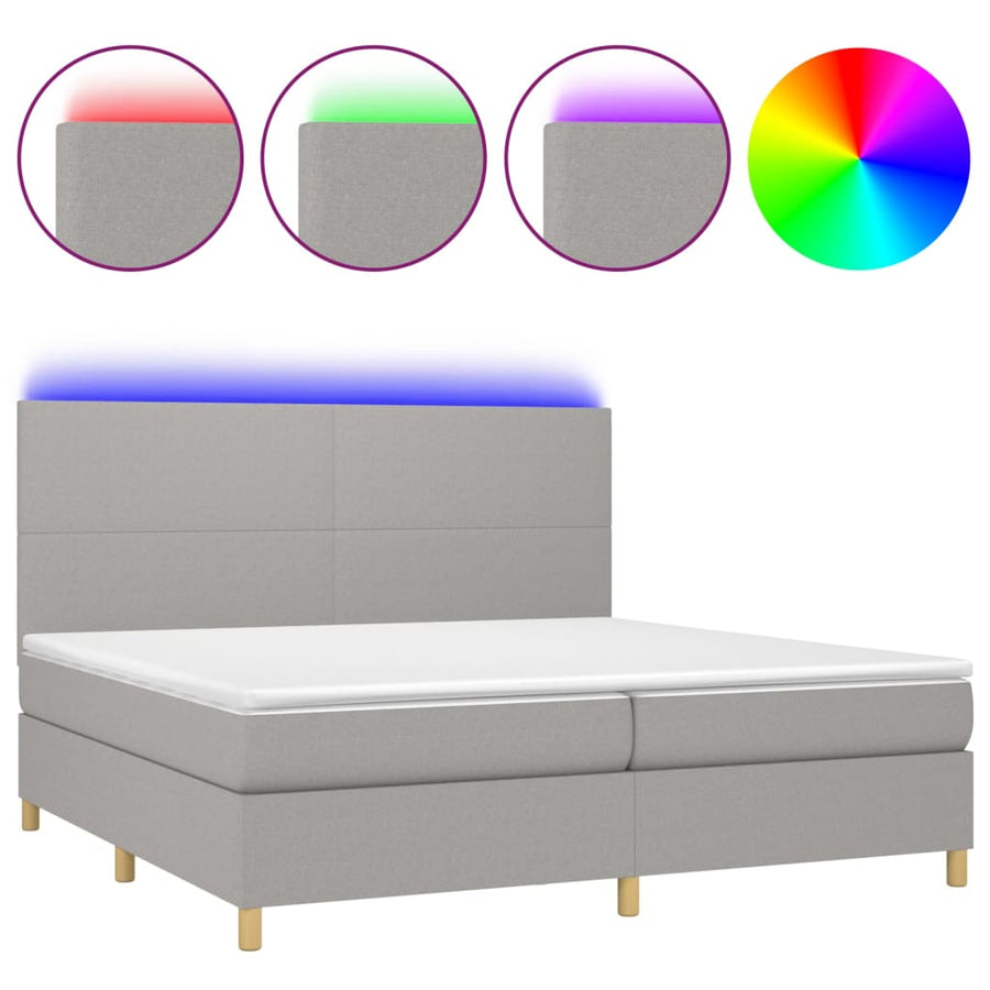 Boxspring Met Matras En Led Stof Lichtgrijs 200 x 200 cm Effen ontwerp
