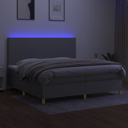 Boxspring Met Matras En Led Stof Lichtgrijs 200 x 200 cm Effen ontwerp