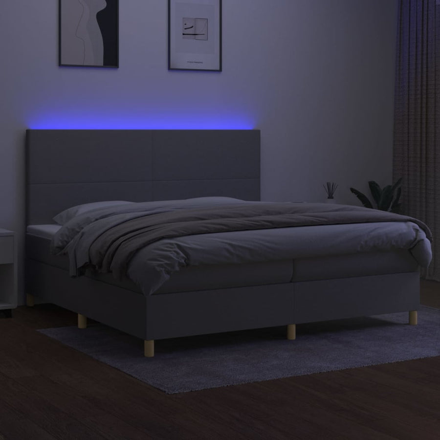 Boxspring Met Matras En Led Stof Lichtgrijs 200 x 200 cm Effen ontwerp