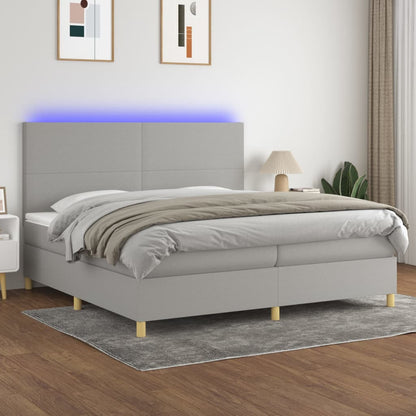 Boxspring Met Matras En Led Stof Lichtgrijs 200 x 200 cm Effen ontwerp