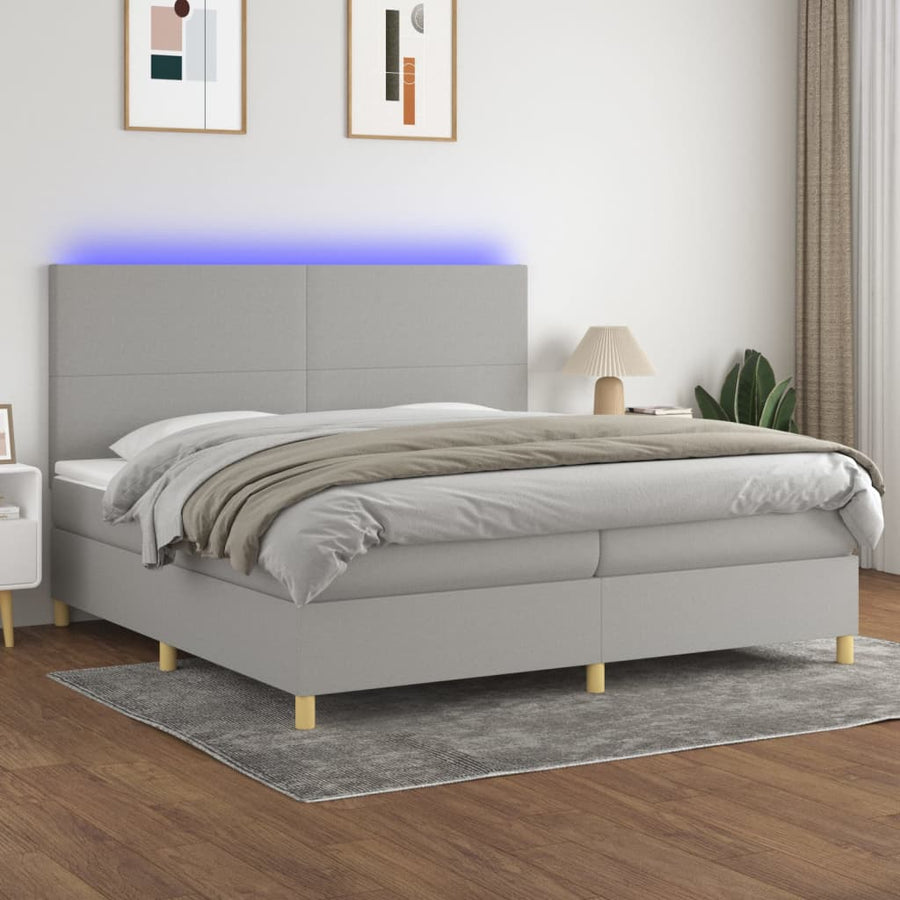 Boxspring Met Matras En Led Stof Lichtgrijs 200 x 200 cm Effen ontwerp