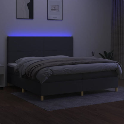 Boxspring Met Matras En Led Stof Donkergrijs 200 x 200 cm Effen ontwerp