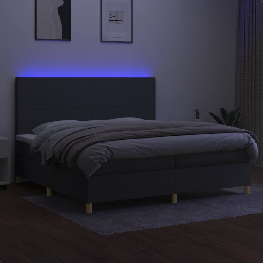 Boxspring Met Matras En Led Stof Donkergrijs 200 x 200 cm Effen ontwerp