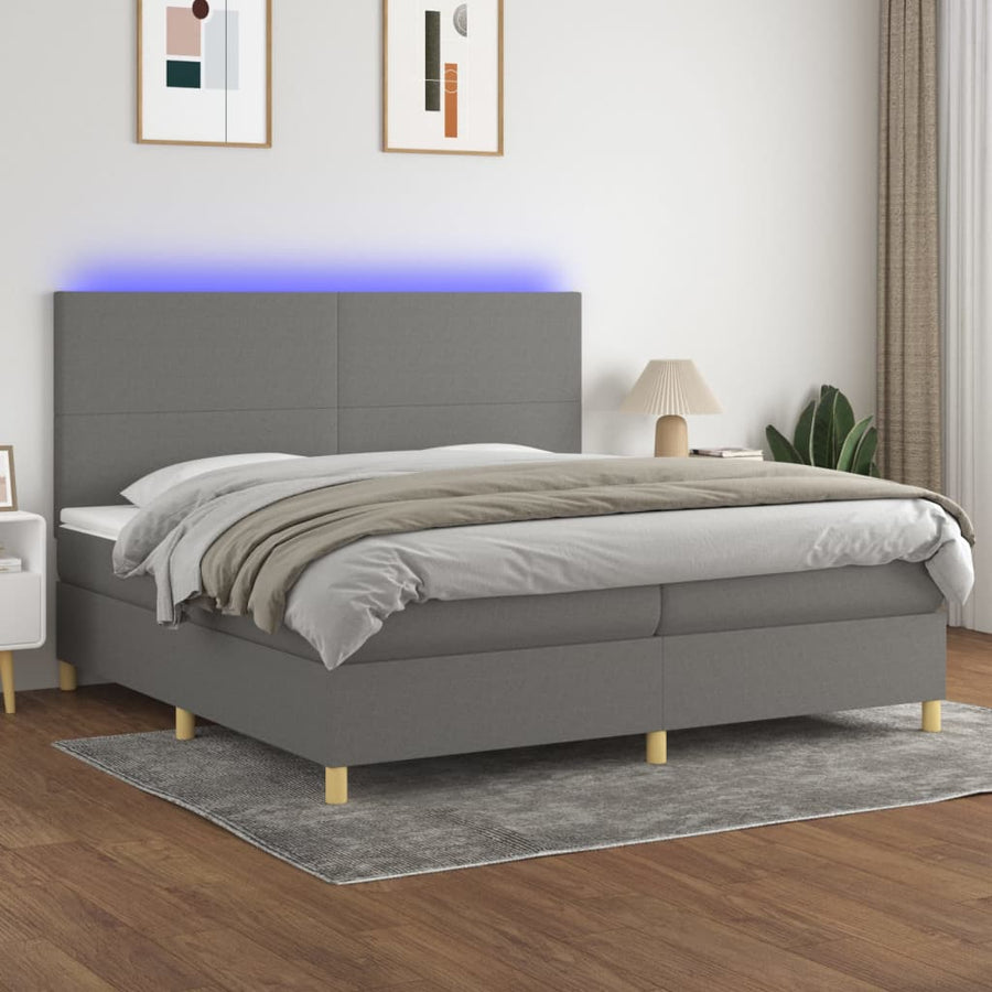 Boxspring Met Matras En Led Stof Donkergrijs 200 x 200 cm Effen ontwerp