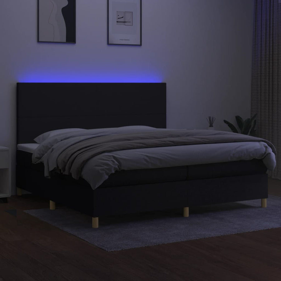 Boxspring Met Matras En Led Stof Zwart 200 x 200 cm Effen ontwerp