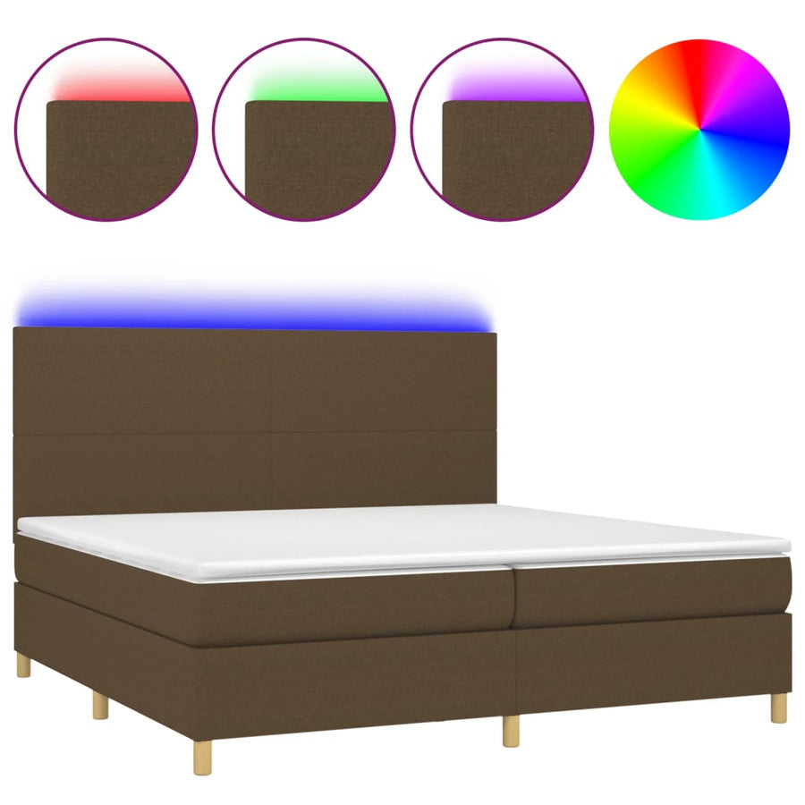 Boxspring met matras en LED stof donkerbruin 200x200 cm 200 x 200 cm Donkerbruin