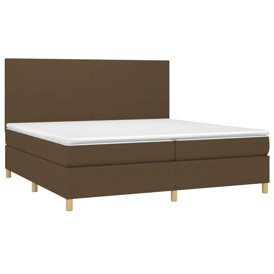 Boxspring met matras en LED stof donkerbruin 200x200 cm 200 x 200 cm Donkerbruin