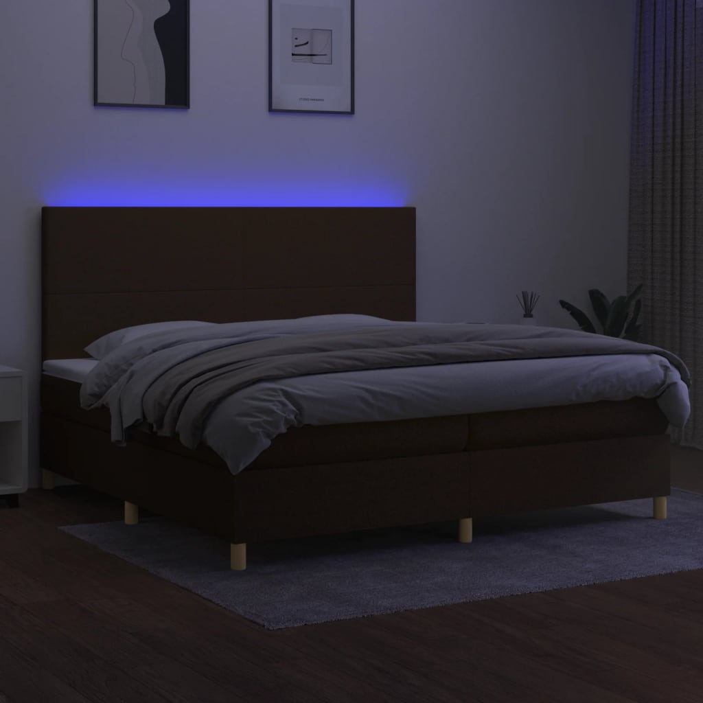 Boxspring met matras en LED stof donkerbruin 200x200 cm 200 x 200 cm Donkerbruin