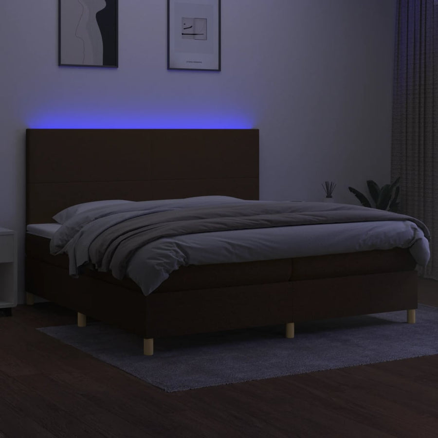 Boxspring met matras en LED stof donkerbruin 200x200 cm 200 x 200 cm Donkerbruin