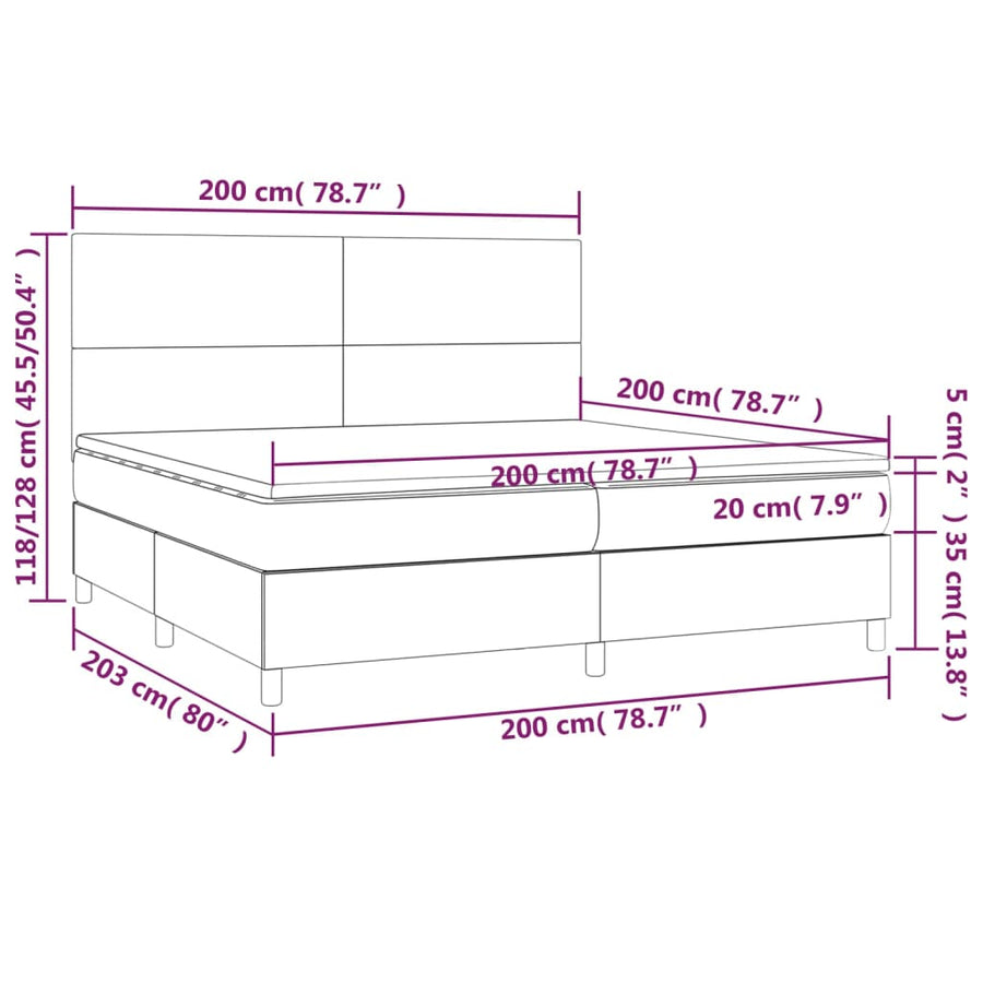 Boxspring met matras en LED stof donkerbruin 200x200 cm 200 x 200 cm Donkerbruin