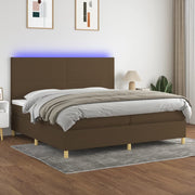 Boxspring 200x200 cm donkerbruin met matras en LED