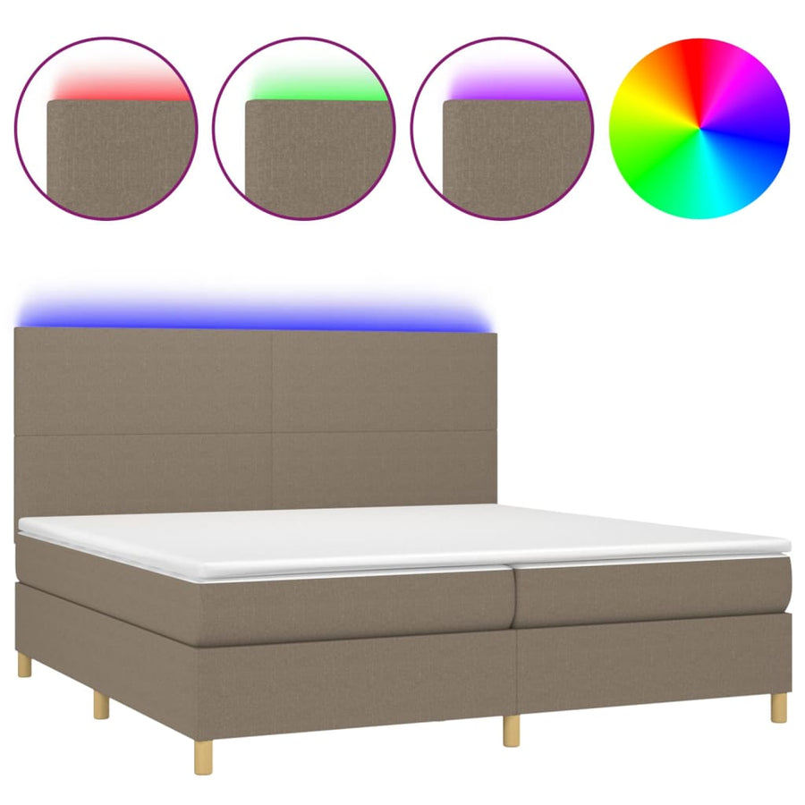 Boxspring Met Matras En Led Stof Taupe 200X200 Cm Taupe 200 x 200 cm Effen ontwerp