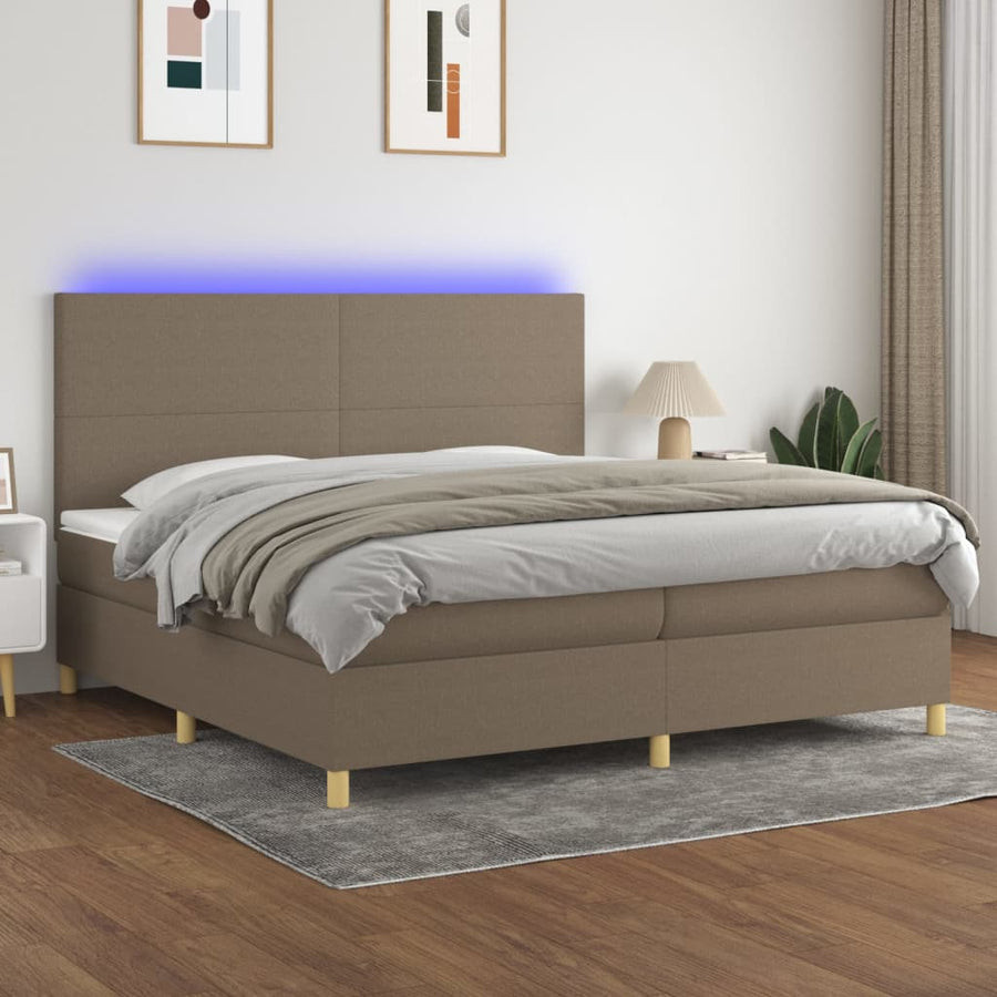 Boxspring Met Matras En Led Stof Taupe 200X200 Cm Taupe 200 x 200 cm Effen ontwerp