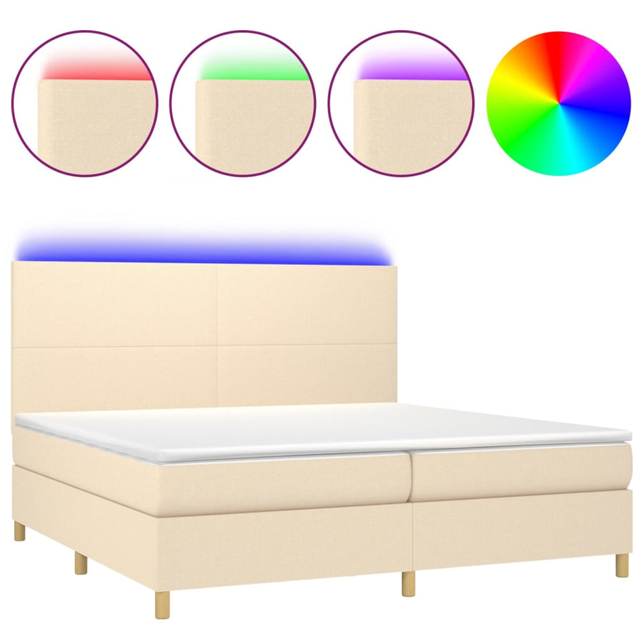 Boxspring met matras en LED stof crèmekleurig 200x200 cm 200 x 200 cm Crème