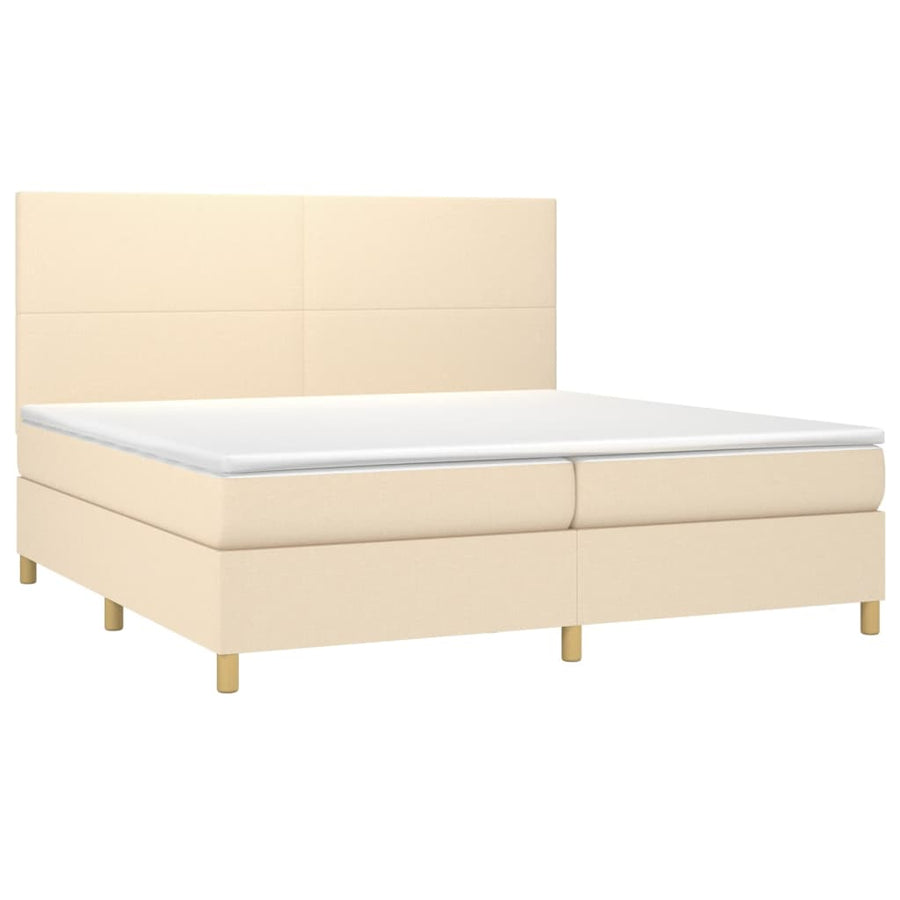 Boxspring met matras en LED stof crèmekleurig 200x200 cm 200 x 200 cm Crème