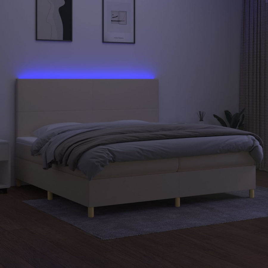Boxspring met matras en LED stof crèmekleurig 200x200 cm 200 x 200 cm Crème