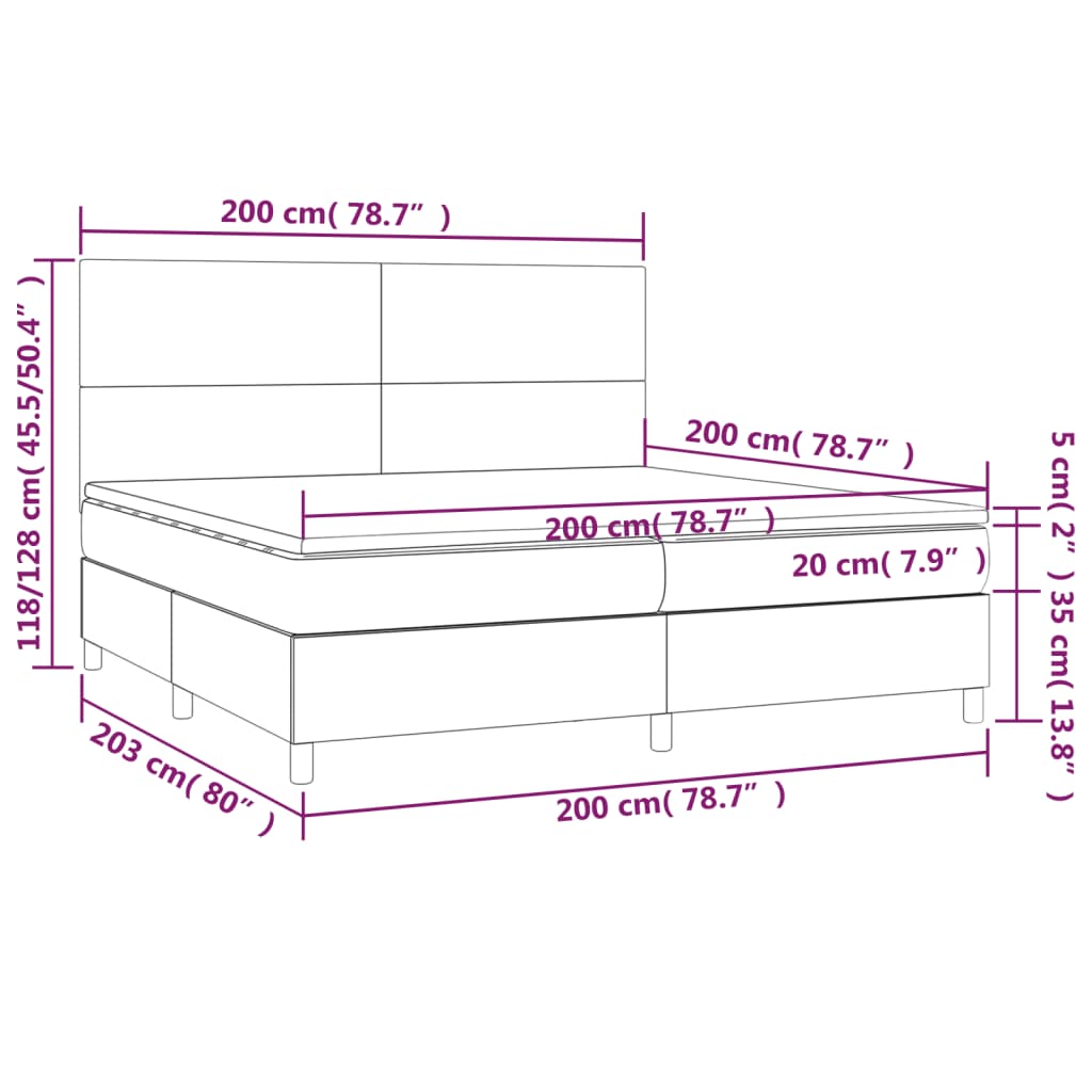 Boxspring met matras en LED stof crèmekleurig 200x200 cm 200 x 200 cm Crème