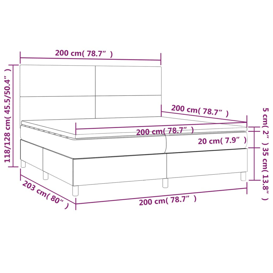 Boxspring met matras en LED stof crèmekleurig 200x200 cm 200 x 200 cm Crème
