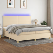 Boxspring 200x200 cm crèmekleurig met matras en LED