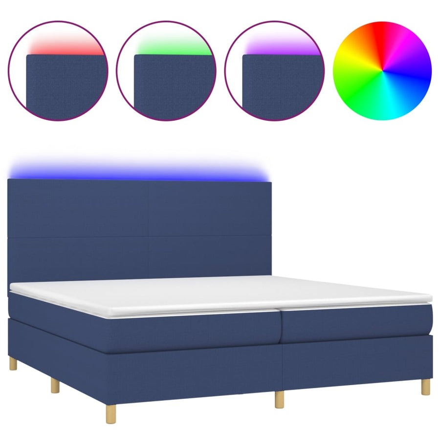 Boxspring Met Matras En Led Stof Blauw 200 x 200 cm Effen ontwerp