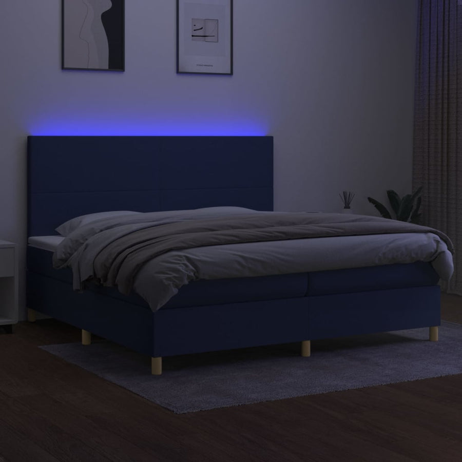 Boxspring Met Matras En Led Stof Blauw 200 x 200 cm Effen ontwerp