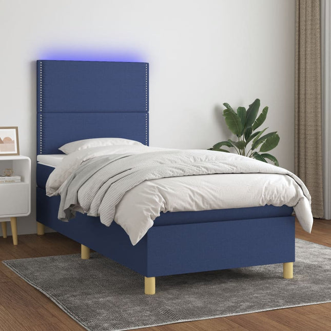 Boxspring Met Matras En Led Stof Blauw 80 x 200 cm Effen met spijkers