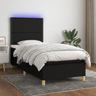 Boxspring Met Matras En Led Stof Zwart 90 x 190 cm Effen met spijkers