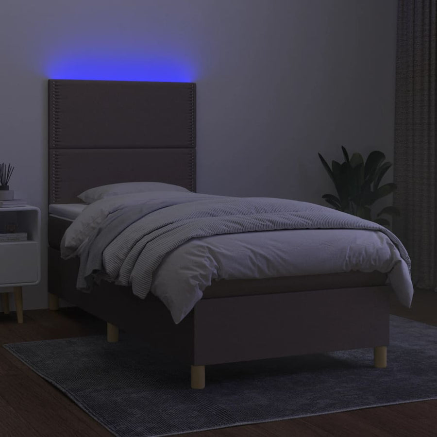 Boxspring met matras en LED stof taupe 90x190 cm 90 x 190 cm Effen met spijkers