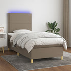 Boxspring met matras en LED stof taupe 90x190 cm 90 x 190 cm Effen met spijkers