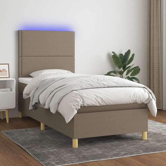 Boxspring met matras en LED stof taupe 90x190 cm 90 x 190 cm Effen met spijkers