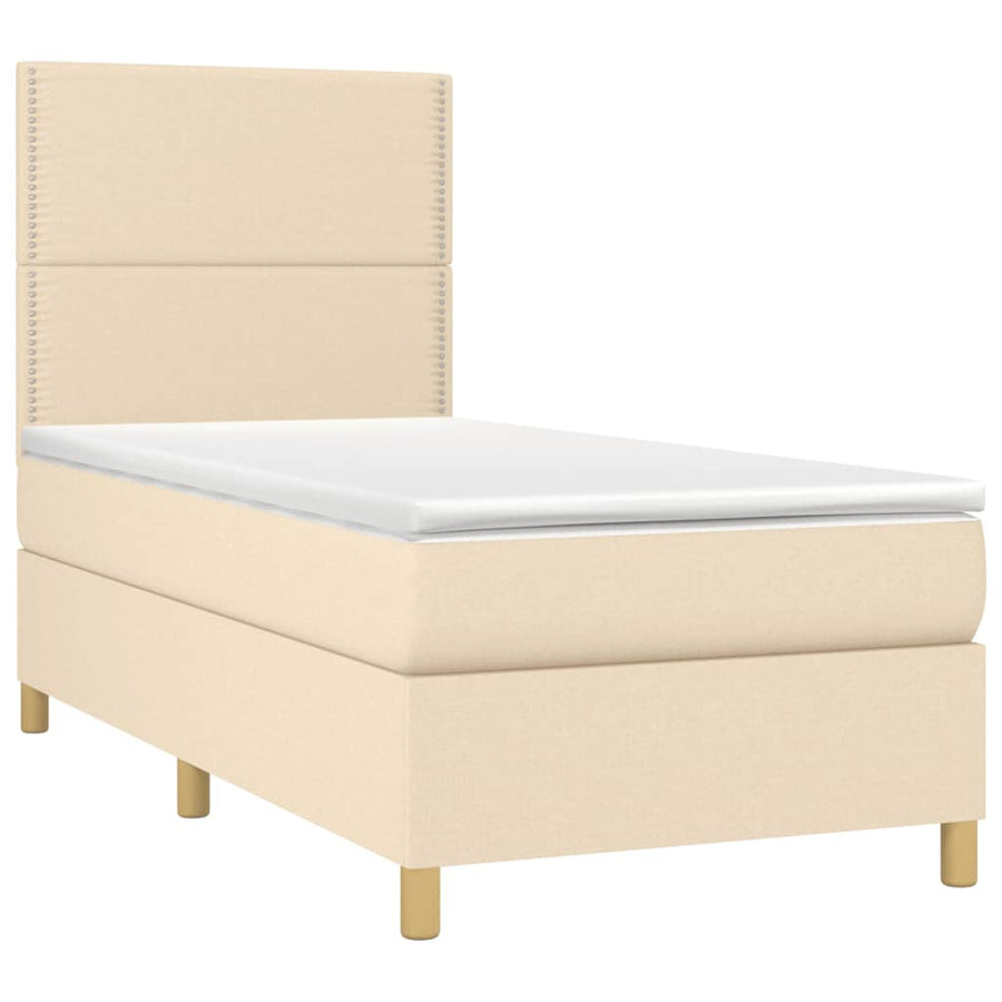 Boxspring met matras en LED stof crèmekleurig 90x190 cm 90 x 190 cm Effen met spijkers