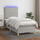 Boxspring Met Matras En Led Stof Lichtgrijs 90 x 200 cm Effen met spijkers