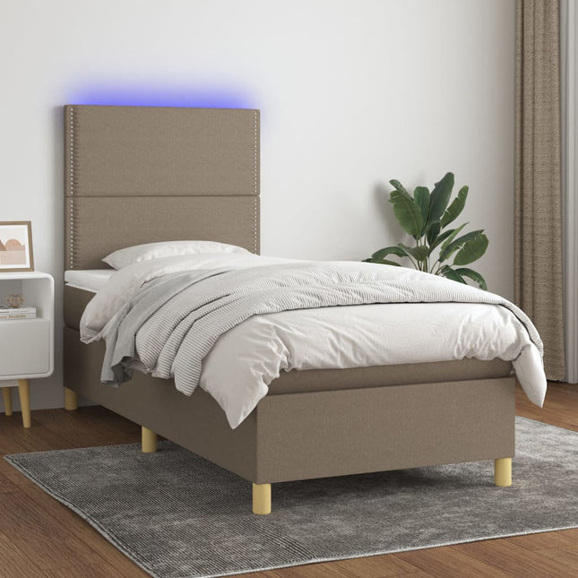 Boxspring met matras en LED stof taupe 80x200 cm 90 x 200 cm Effen met spijkers