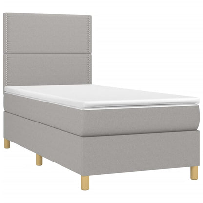 Boxspring Met Matras En Led Stof Lichtgrijs 100 x 200 cm Effen met spijkers