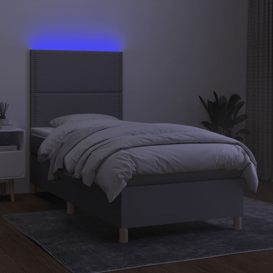 Boxspring Met Matras En Led Stof Lichtgrijs 100 x 200 cm Effen met spijkers