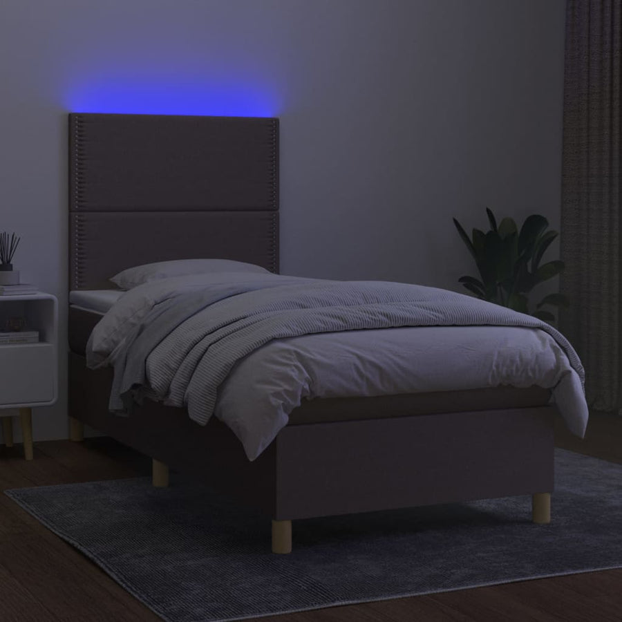 Boxspring met matras en LED stof taupe 100x200 cm 100 x 200 cm Effen met spijkers