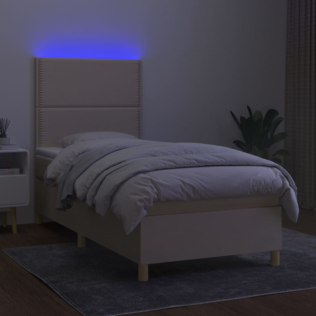 Boxspring met matras en LED stof crèmekleurig 100x200 cm 100 x 200 cm Crème